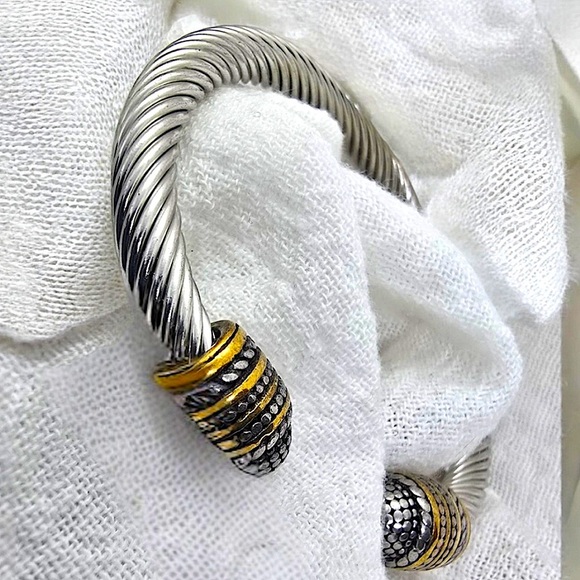 Luxury Stainless Steel Bangle Bracelet Gold & Sterling Silver Plated - Picture 4 of 6